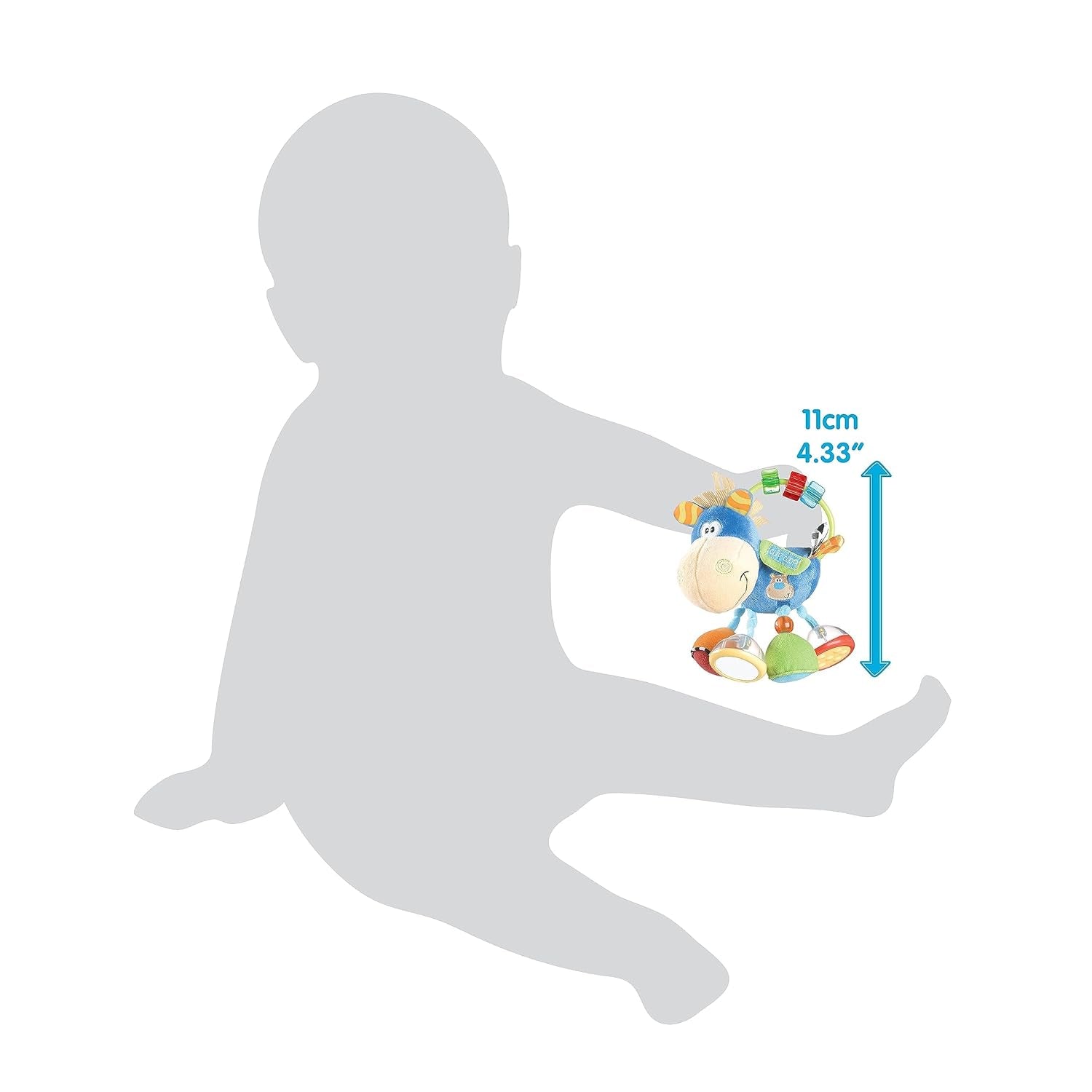 Playgro 101145 Cal de pluș cu zornăitor, jucărie educativă, de la 3 luni, fără BPA, Playgro Toy Box Horse Klipp Klapp, albastru/colorat, 40016, dimensiuni: 15 x 6 x 20 cm , 1 buc Jucarii Bebe Naty Shop