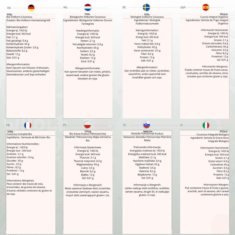 Celozrnný bio kuskus Země – 1kg | Surový | Bez GMO | Vegan | Bohaté na vlákninu | Certifikované organické