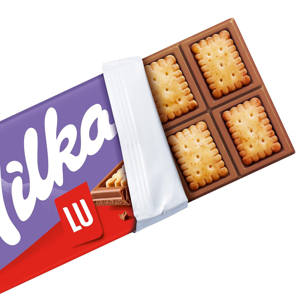 Milka LU – Čokoláda z alpského mléka s křupavými LU sušenkami – 87g