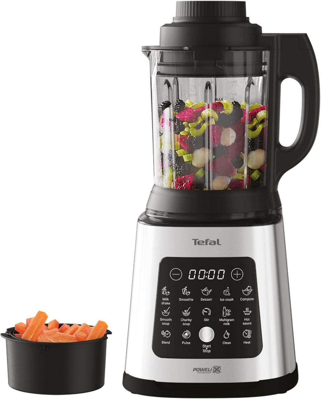 Tefal Perfectmix Cook Hochgeschwindigkeits-Standmixer, Mit Kochfunktion, 10 Auto-Programme, Heiße Und Kalte Rezepte, Abnehmbare Klingen, Inkl. Dampfkorb, Silber/Schwarz, BL83SD30 Bucatarie Naty Shop