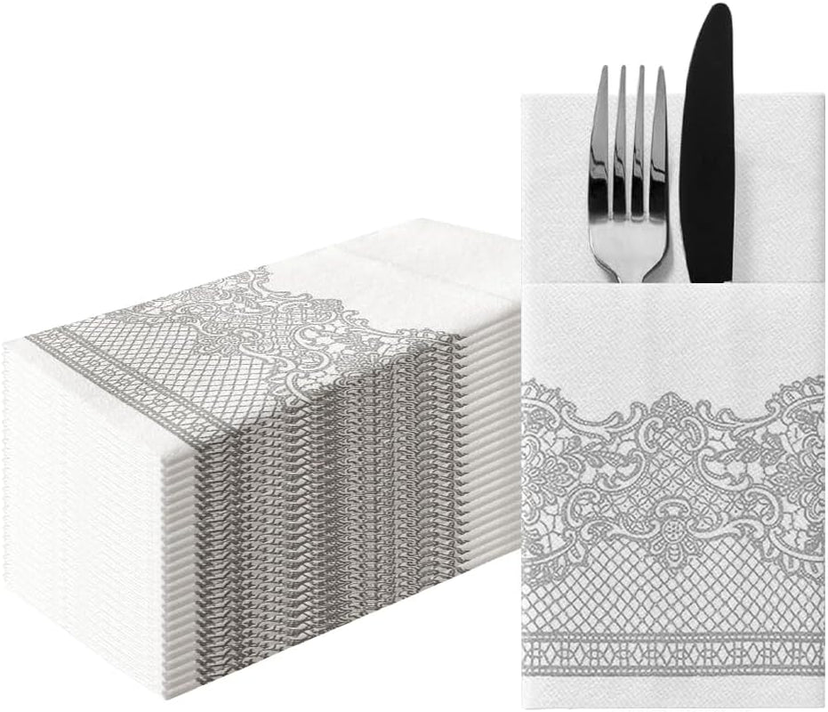 PAW - Șervețele pentru tacâmuri Airlaid - Fabric-like (1/8 fold) | 25 bucăți | Ideal pentru nuntă, botez, comuniune, aniversare | Saci de șervețele pentru tacâmuri | Bej