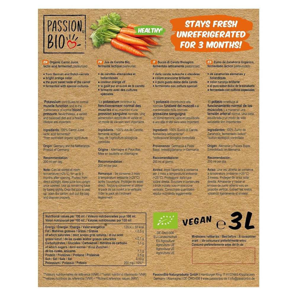 Bio mrkvová šťáva - Vyrobeno z německé a holandské mrkve, 3 litry Nealkoholické nápoje Naty Shop