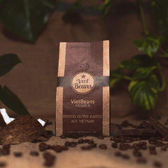 VietBeans 100% Arabica Ganze Kaffeebohnen - Espresso Bohnen säurearm - Fruchtiger Hochlandkaffee mit Nebennote Karamell und Honig - Leicht bittere Süße - 250g
