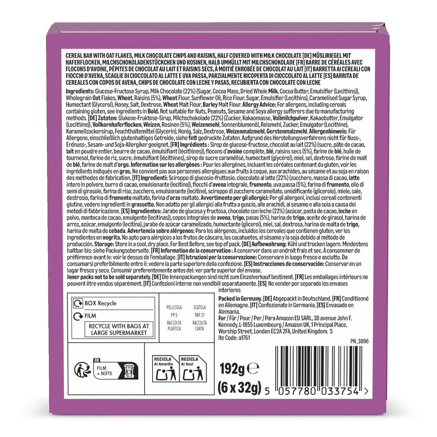 Müsli tyčinka s čokoládou a rozinkami z Amazonu, 192g