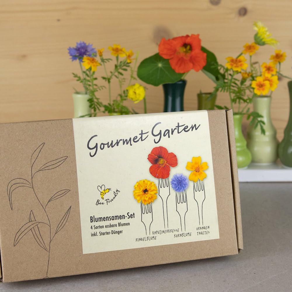 Blumensamen-Geschenkset GOURMET BLUMEN - 4 Sorten Essbare Blüten, Mit Biologischem Starterdünger