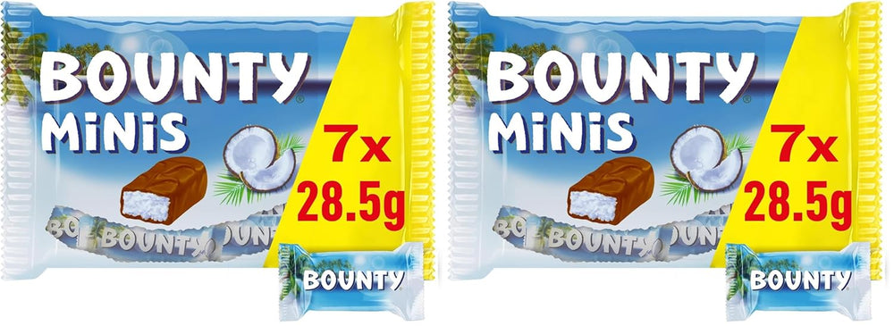 Hromadné balení čokolády Bounty Minis, jemné kokosové mini čokoládové tyčinky, 227 g, nápad na čokoládový dárek, hromadné balení čokolády