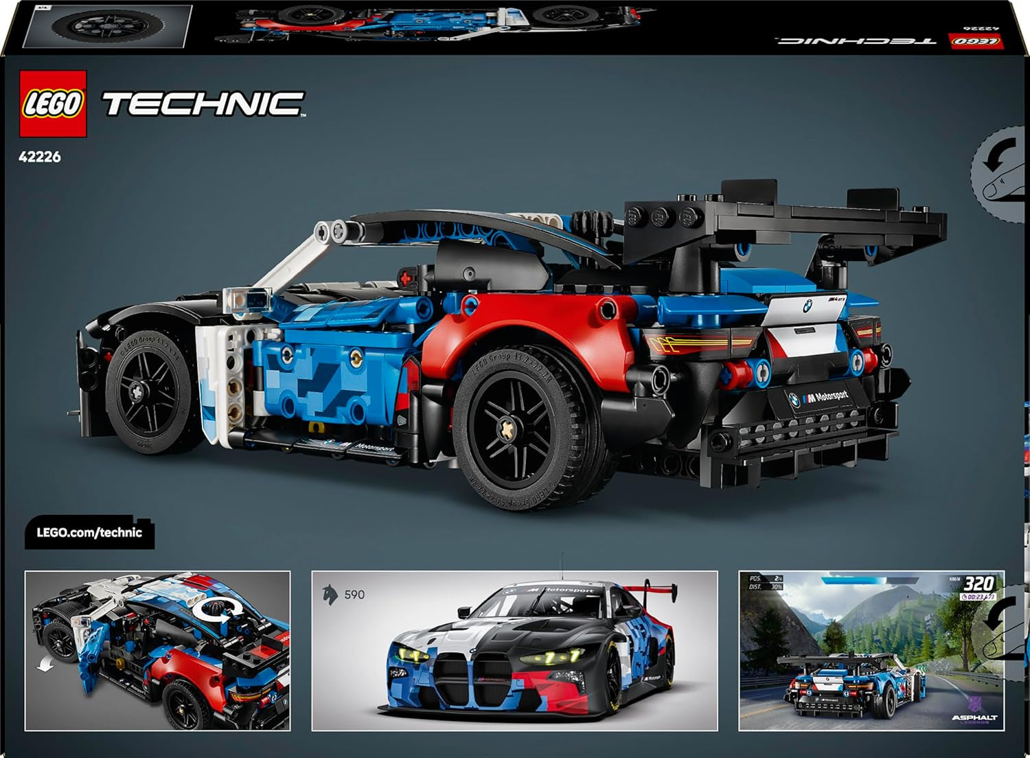 LEGO Technic BMW M4 GT3 EVO Závodní auto - Modellbausatz s motorem V6, řízením a otevřenými dveřmi - Herní dárek pro chlapce od 11 Jahren & Jugendlich Motorsport Fans - 42226
