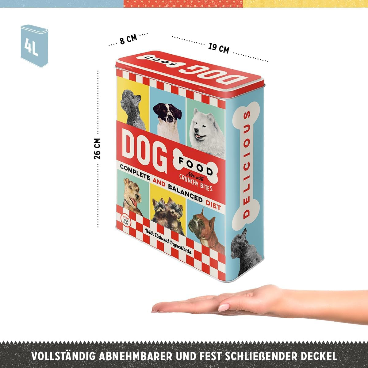 Nostalgic-Art Retro cutie de depozitare XL, 4 l, Hrană pentru câini - idee cadou pentru proprietarii de câini, cutie de depozitare pentru alimente uscate, design vintage Cutii depozitare alimente Naty Shop