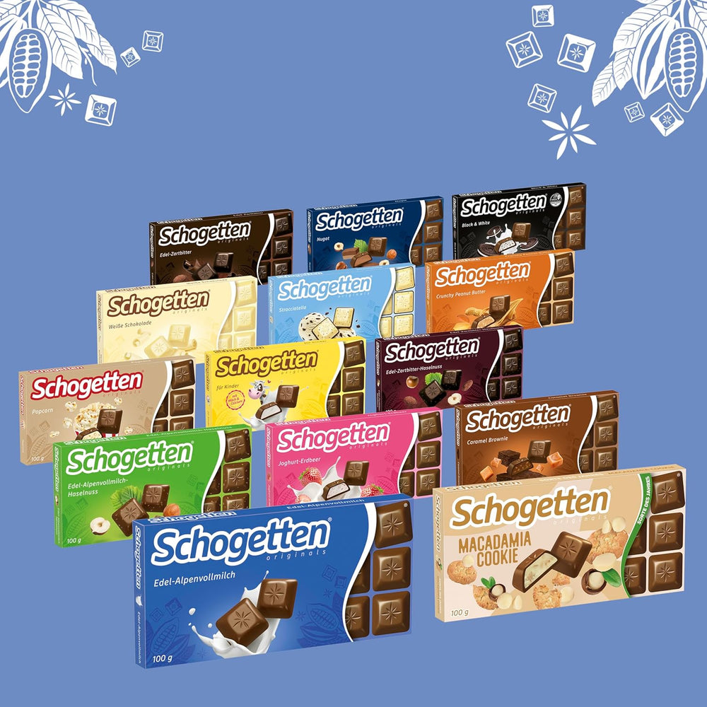 Schogetten Premium tyčinka z alpského mléka, 100g, jednotlivě porcovaná. Potěšení. Kousek po kousku.