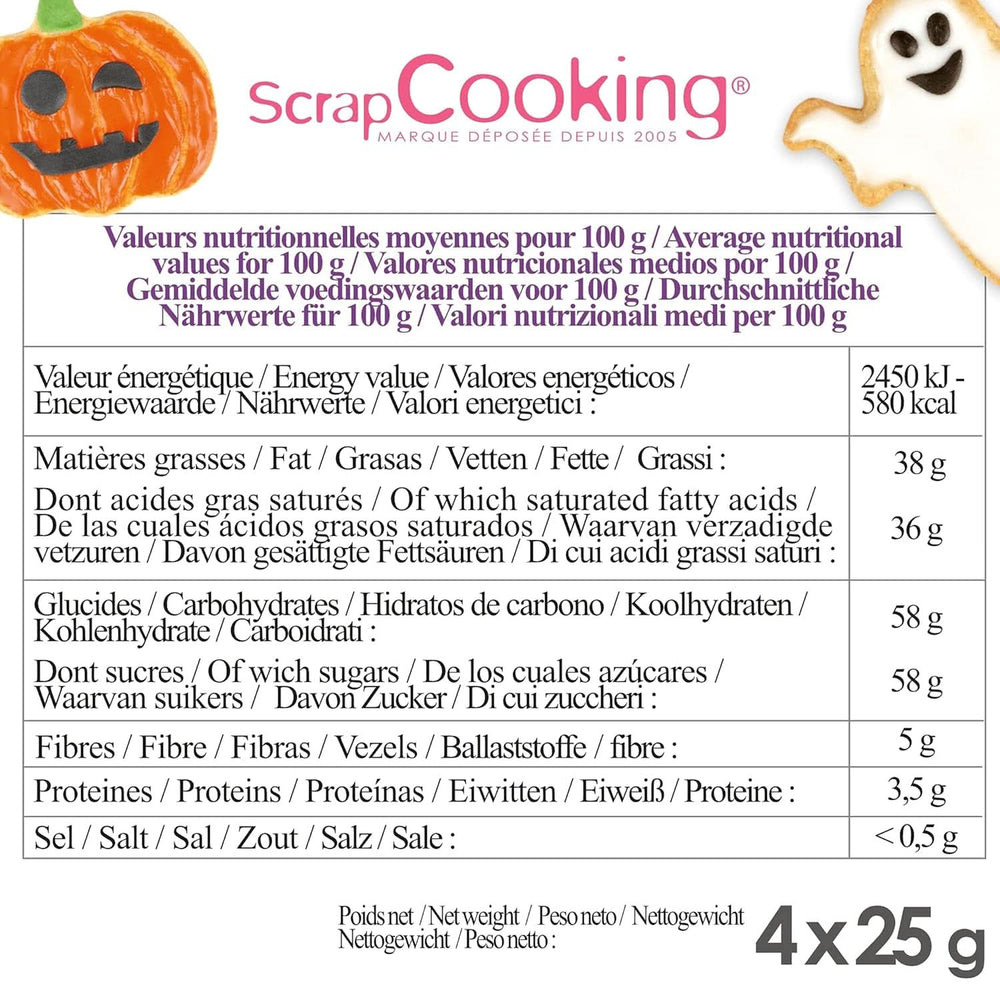 Scrapcooking – sada 4 halloweenských čokoládových per – černá, oranžová, fialová a bílá, pište a kreslete na dezerty, dorty a sušenky Naty Shop