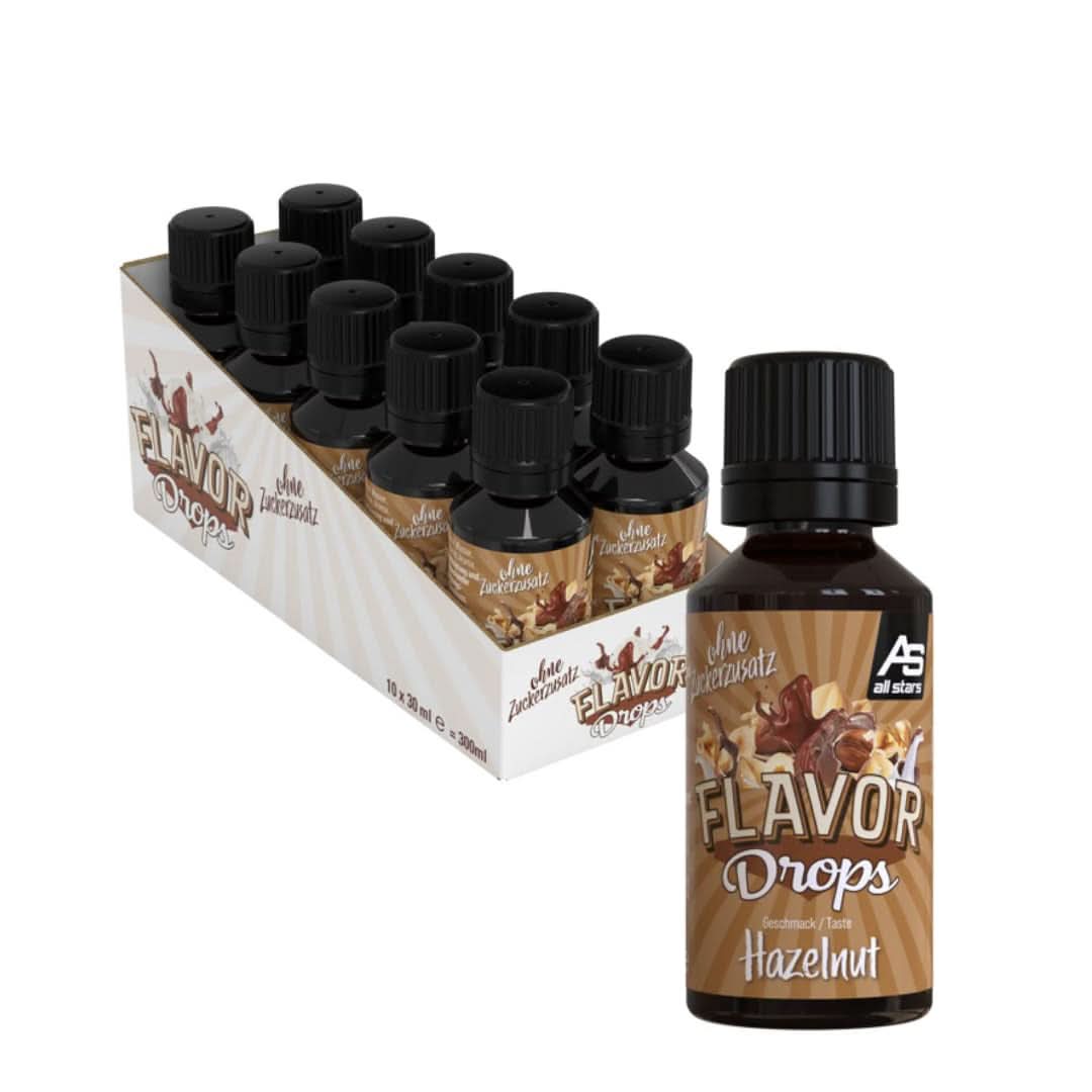 ALL STARS Flavor Drops, Ochucené kapky bez přidaného cukru a bez kalorií - Sladkost a chuť do jídla, 30 ml Sladidla Naty Shop Nuts 10 x 30 ml