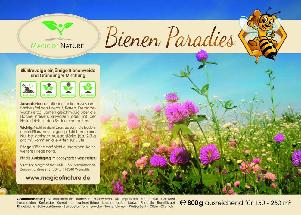 Magie přírody 800g. Blumensamen Mischung - Bienen Paradies - Blühfreudige Bienenweide pro 150 až 250 m²