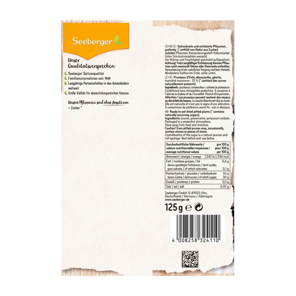 Seeberger Extra Large Chutné Sušené švestky – Velmi sladké a aromatické 13 x 125 gramů Naty Shop Dehydratované produkty