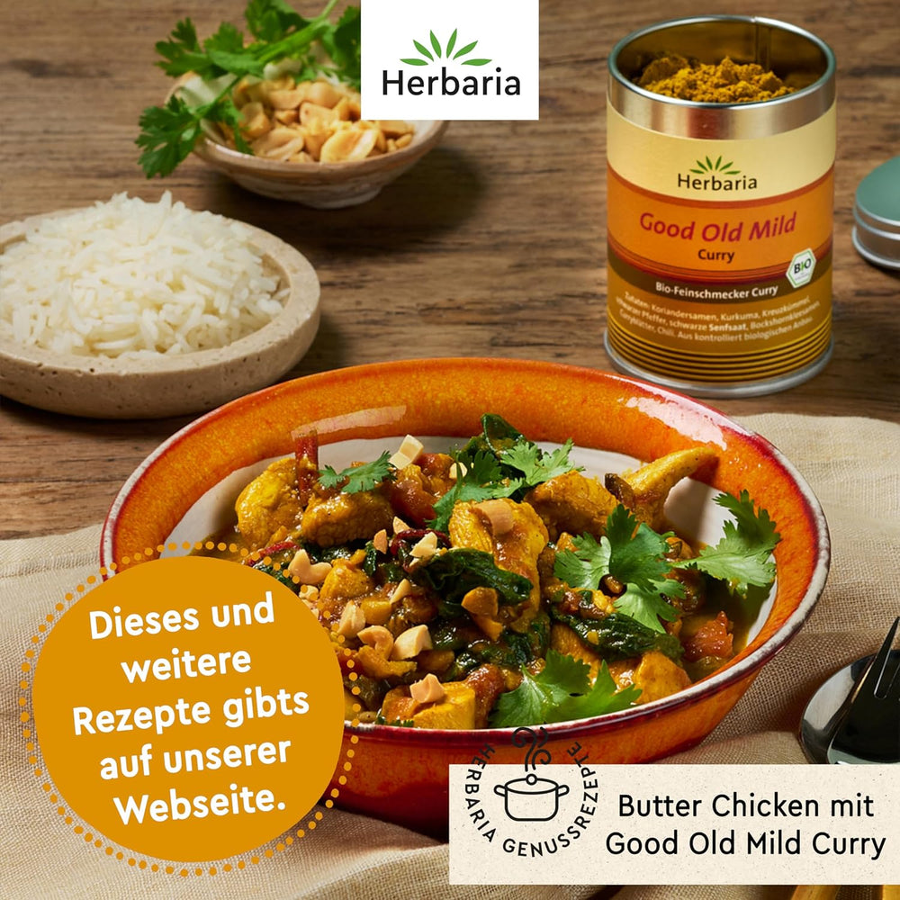 Herbaria Old Good Mild Curry bio 80g M-Dose – Currypulver, Currymischung - Bio-Gewürzmischung für klassische Curry-Spezialitäten z.B. Currywurst - erlesenen Složka v nachhaltiger Aromaschutz-Dose