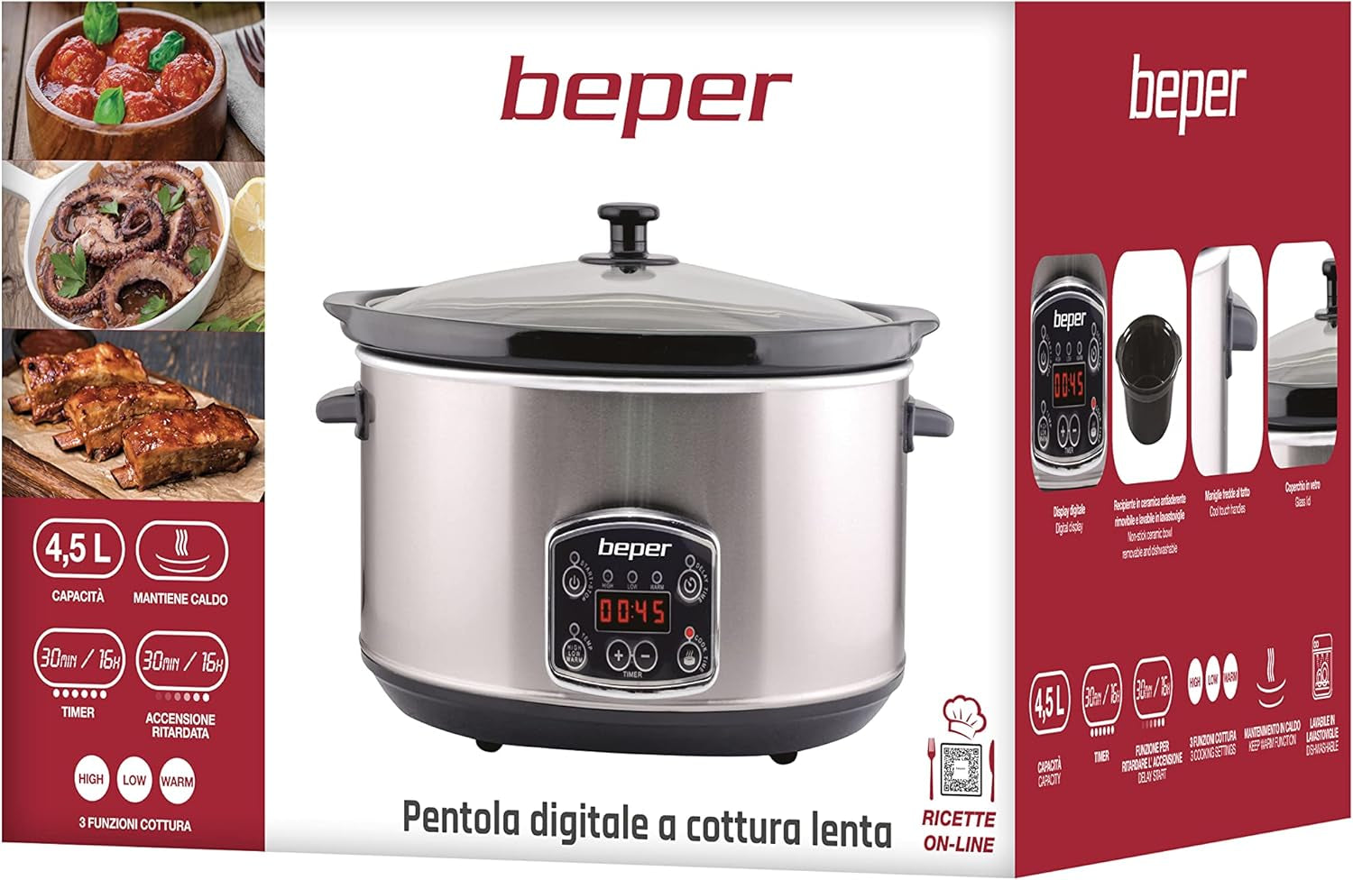 Beper BC.510 Pomalý hrnec, 280 W, 4,5 litru, sklokeramika, černá a ocel Pomalý hrnec Naty Shop