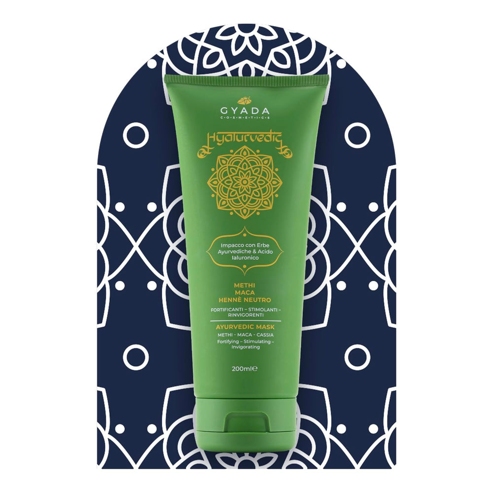 GYADA COSMETICS, compresă ayurvedică de întărire Hyalurvedic, tratament profesional pentru păr fin și slab, combate încrețirea cu methi, maca, henna neutră, 200 ml Masca de par Naty Shop