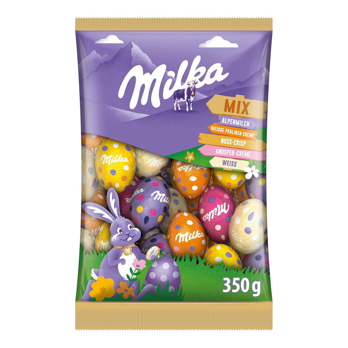 Směs na vajíčka Milka - Barevná směs plněných čokoládových vajíček na Velikonoce, v pěti variantách - 350g