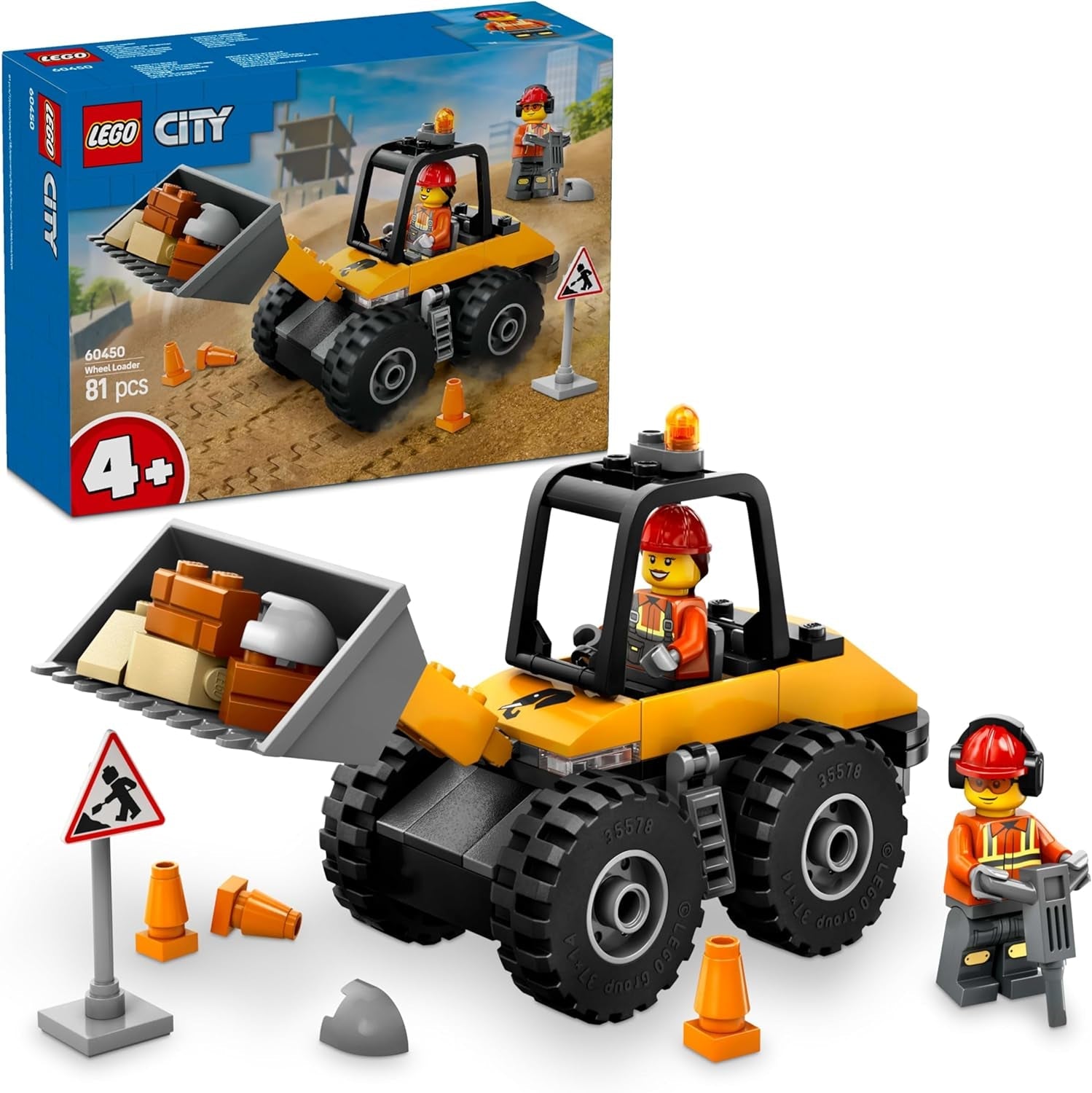 Încărcător cu roți LEGO City - Excavator de jucărie pentru copii mici, fete și băieți de la 4 ani - Set de joacă pentru vehicule - Idei de cadouri Montessori pentru preșcolari - Set cu 2 minifigurine de muncitori în construcții 60450 Seturi de constructie Besuche den LEGO-Store Titlu implicit