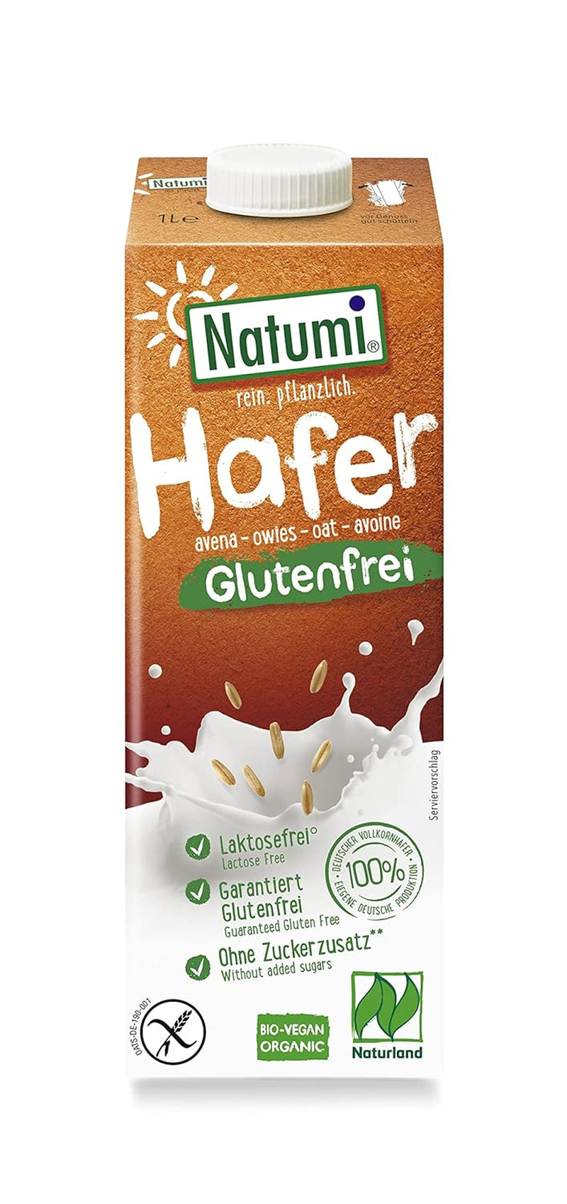 Natumi Bio Haferdrink Glutenfrei, 8 x 1L - Naturland zertifiziert, Laktosefrei, Glutenfrei, Ohne Zuckerzusatz, Bio, Vegan, Hergestellt mit deutschem Hafer, Milchfreie milchfreie Alternative