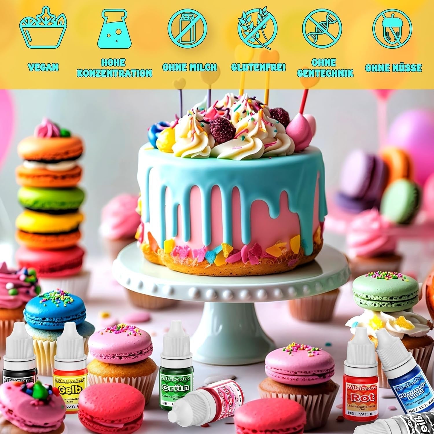 Colorant alimentar în gel - 8 culori vibrante, colorant alimentar pentru decorarea torturilor, foarte concentrat, coloranți alimentari pentru fondant, cremă de unt, prăjituri, macaroane, gogoși - 6 ml