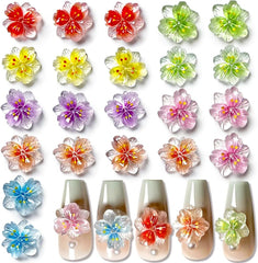 50Pcs 3D Blume Nagel Charms Nägel Zubehör Nageldesign Glitzersteine Nailart Strasssteine Flower Nail Charms Luminous Flower Nail Art Charms Bunte Blumen Deko Nagel Steinchen Flowers Nail Rhinestones