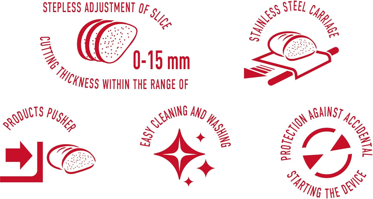 MPM MKR-05 Univerzální elektrický kráječ, nastavitelná tloušťka řezu až 15 mm, 150 W Drtiče a kráječe Naty Shop