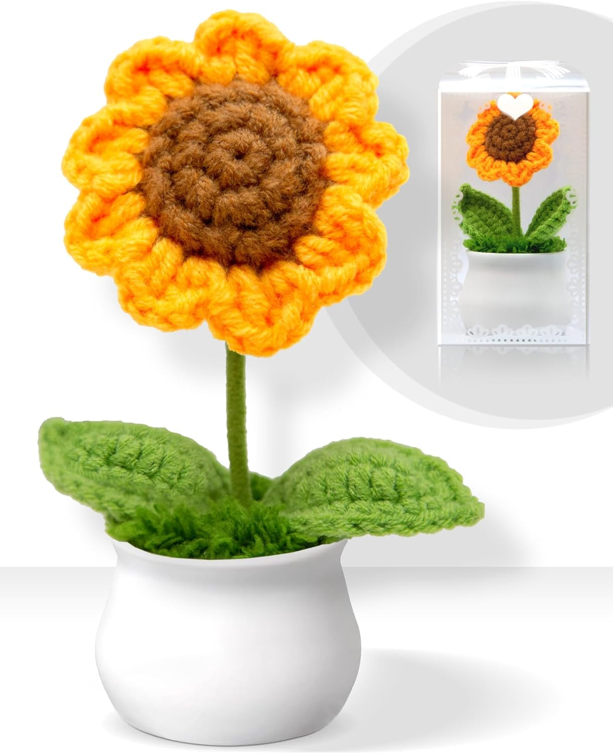 Mini Häkelsonnenblume Im Topf – Handgefertigte Gehäkelte Blumen, Künstliche Sonnenblume, Kleines Dankeschön Geschenk, Glücksbringer Deko Für Zuhause, Büro & Armaturenbrett