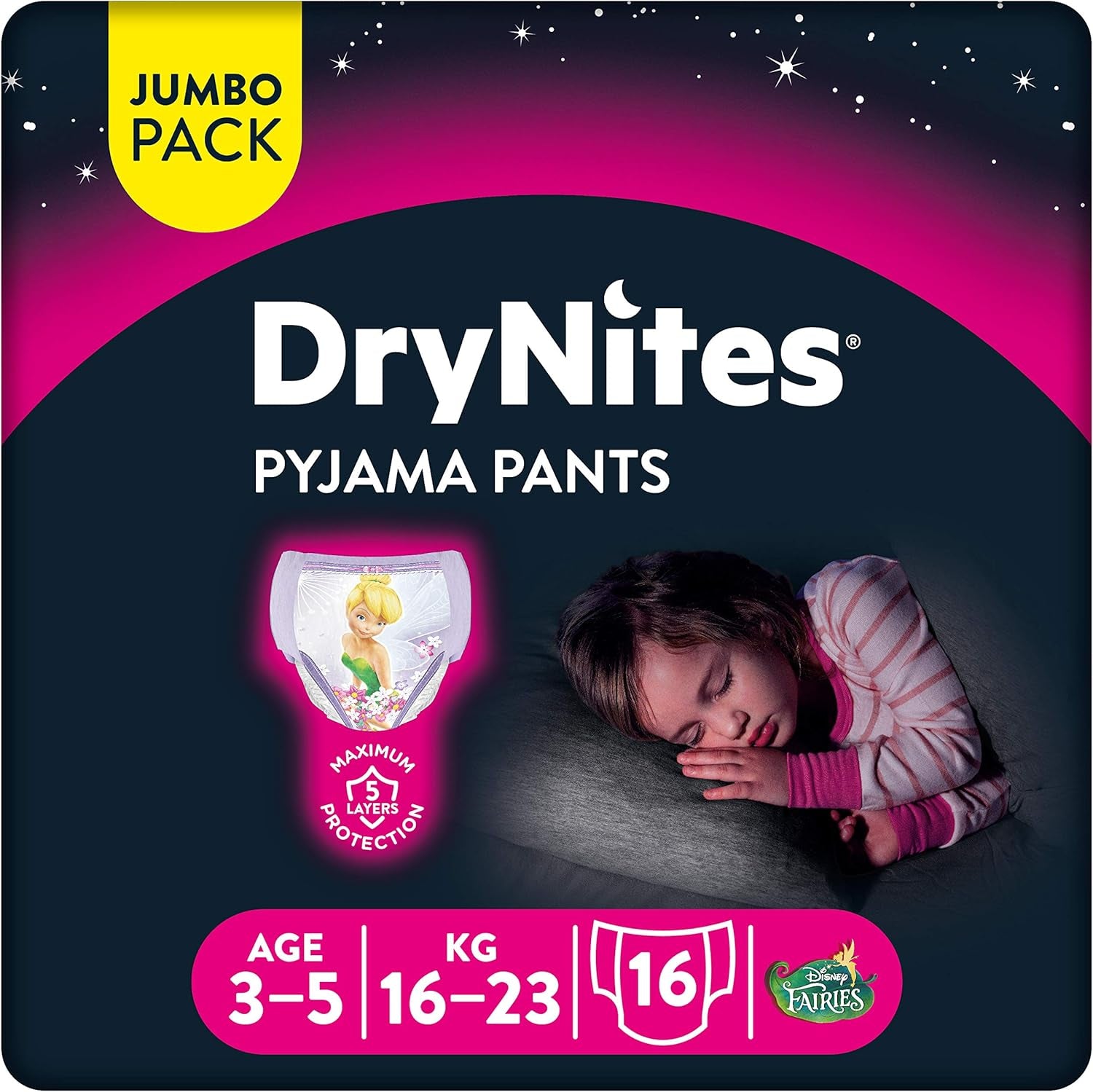Noční prádlo Huggies DryNites pro dívky, 3-5 let (16-23 kg), 2 x 16 kusů