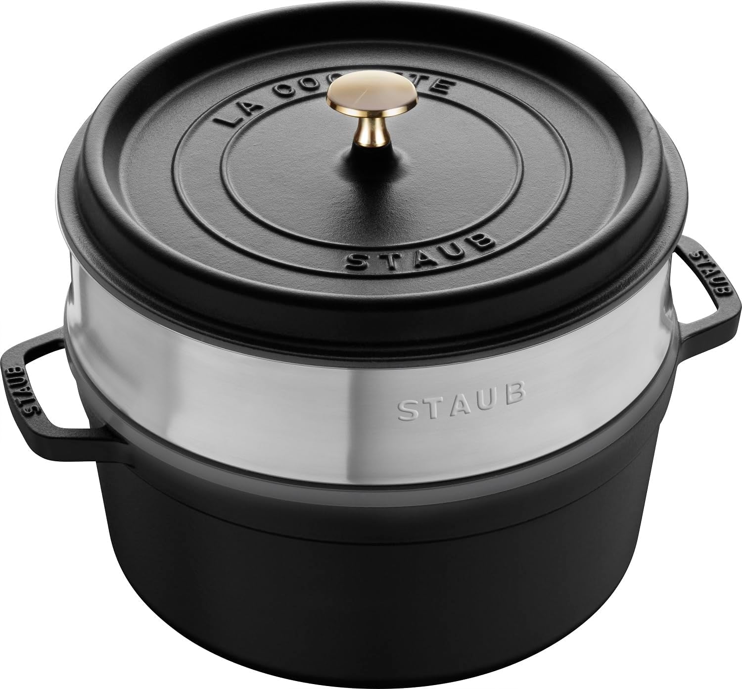 STAUB Gusseisen Bräter/Cocotte, Mit Dämpfeinsatz Aus Edelstahl, Rund 26 Cm, 5,2 L, Aromaregen Funktion Für Optimale Befeuchtung, Für Alle Herdarten Inkl. Induktion & Backofen, Kirschrot, Rot Forms a pečící plechy Naty Shop Schwarz