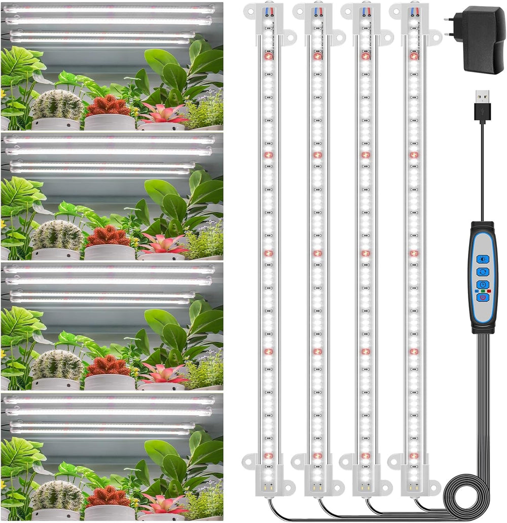 Lampă LED Wiaxulay cu spectru complet pentru plante, 6000K, lumini de creștere cu spectru complet pentru plante de interior cu temporizator de 6/12/16 ore, 5 niveluri reglabile pentru suculente hidroponice, raft pentru plante, 2 bucăți