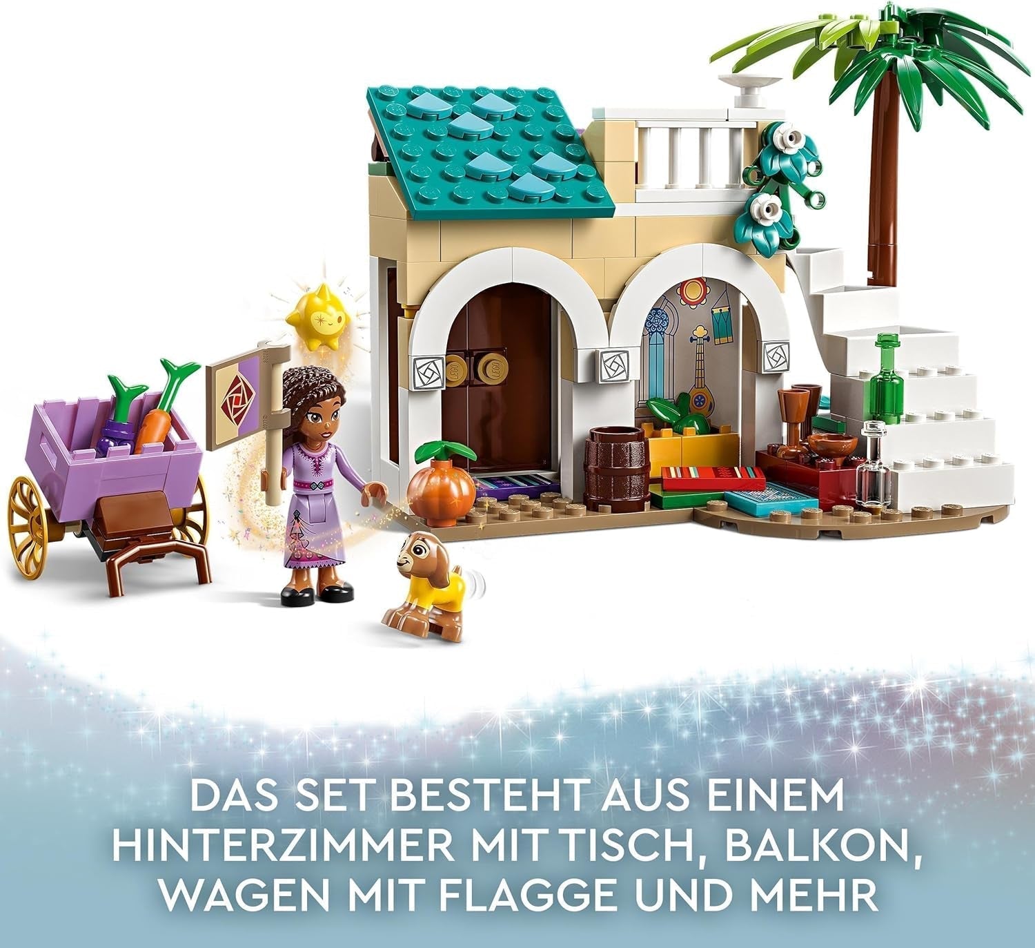 LEGO 43223 Disney Wish Asha v Rosas City, Filmová sada přání s trhem, Minipanenka Asha, Valentino jako kozička a figurky hvězd, Dárek pro děti od 6 let, Stavebnice pro dívky a chlapce Besuche den LEGO-Store