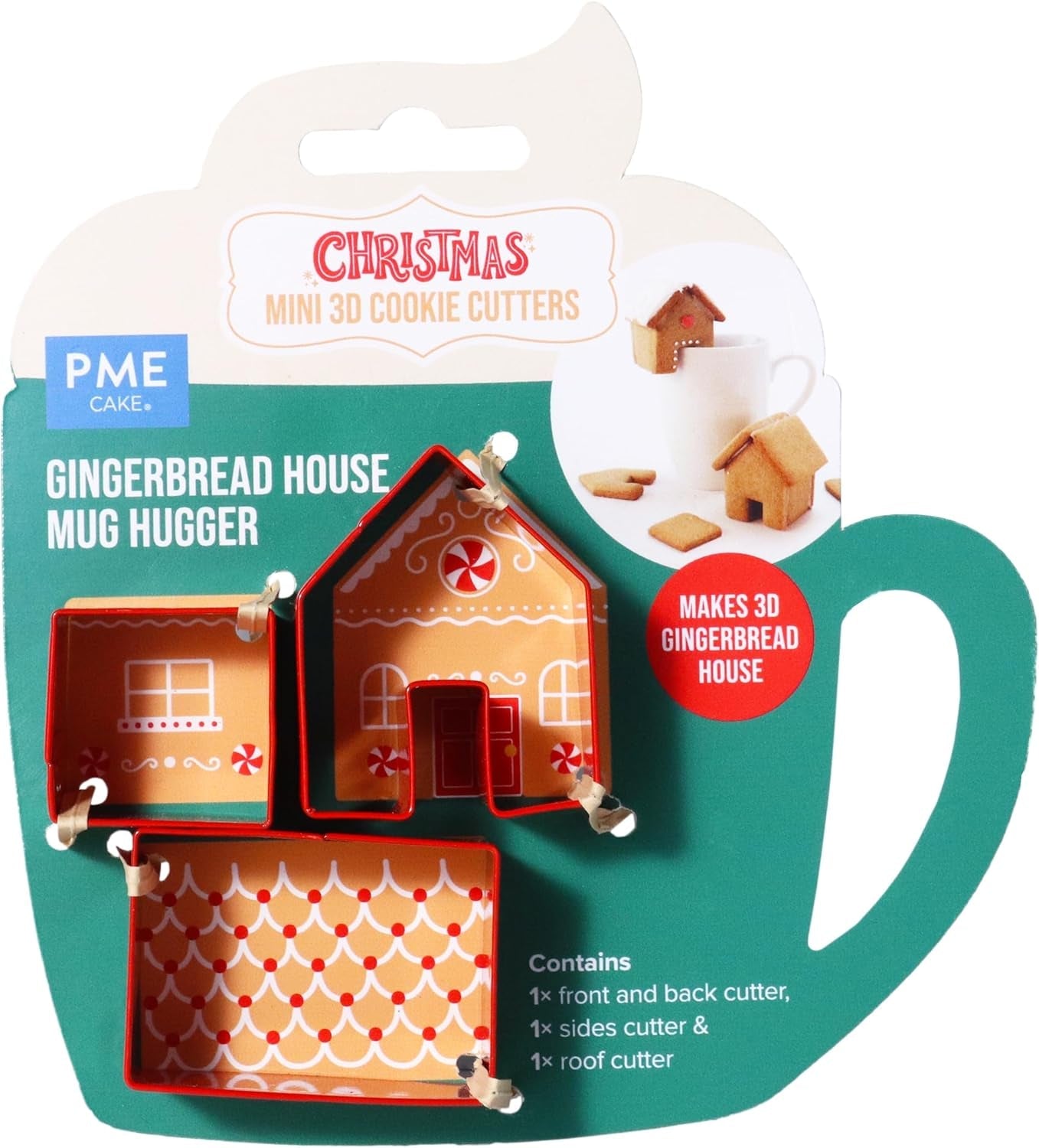 Set de 3 forme de biscuiți de Crăciun, mini căsuță de turtă dulce, încălzitor de căni, roșu