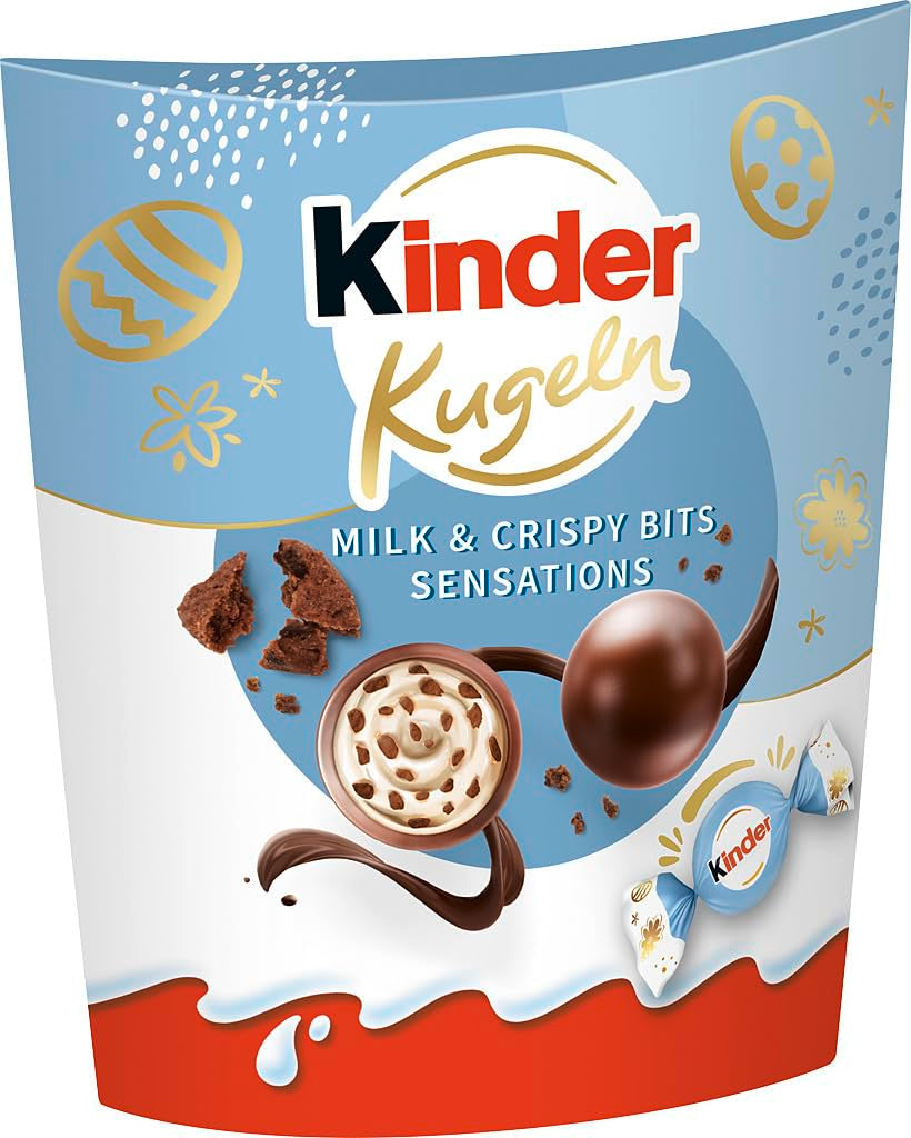 Kinder Balls Milk & Crispy Bits Sensations 90g – Kuličky z mléčné čokolády s mléčnou náplní a kakaovými lupínky – velikonoční čokoláda, velikonoční cukroví – velikonoční dárek a suvenýr