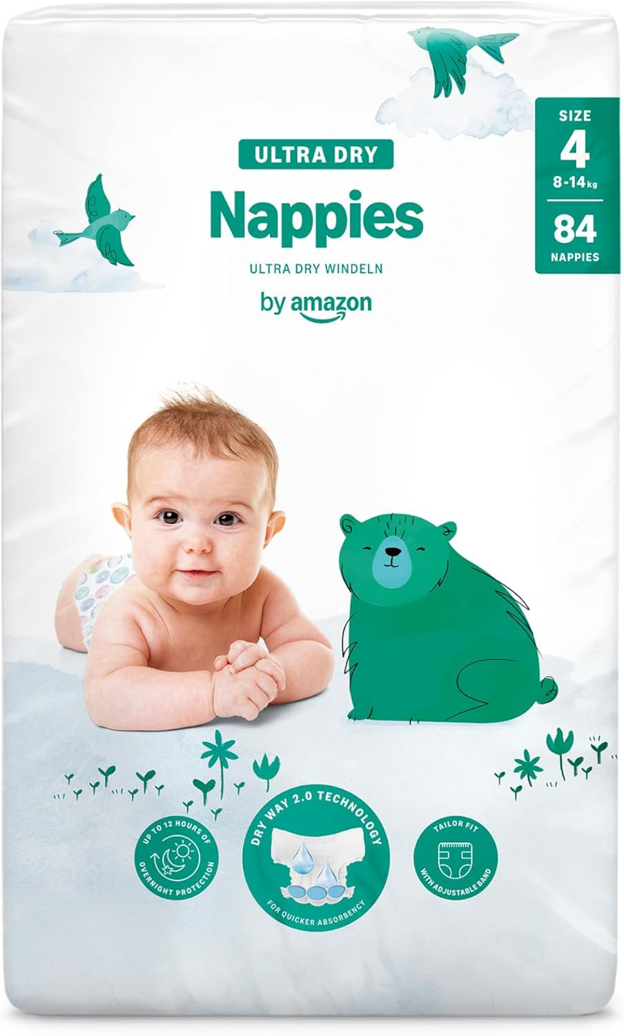Ultra suché plenky Amazon, velikost 3 (4-9 kg) – měsíční krabička, bílá, počet 172 (2 balení po 86) (dříve Mama Bear, identický produkt)