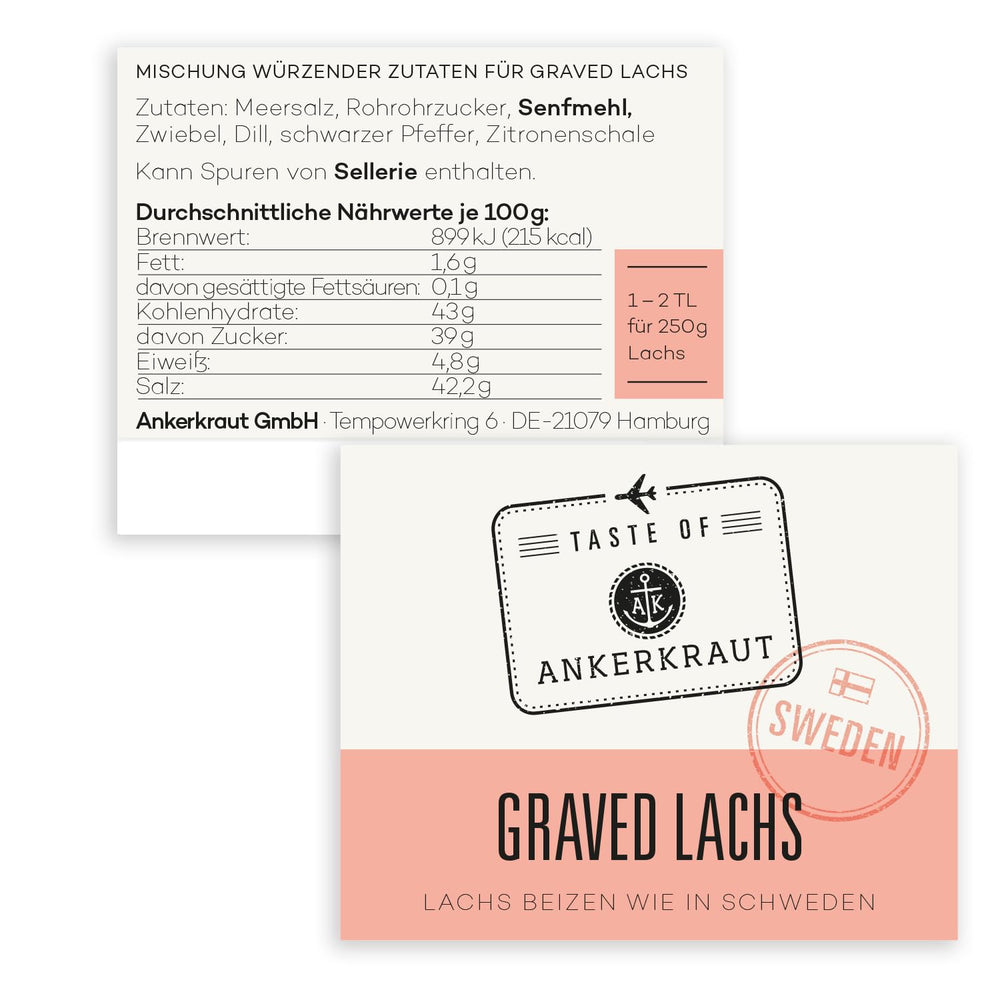 Ankerkraut Graved Losos (Švédsko), Mischung würzender Ingredient für Fisch, schwedischer Graved Losos, 120 g v korkovém skle