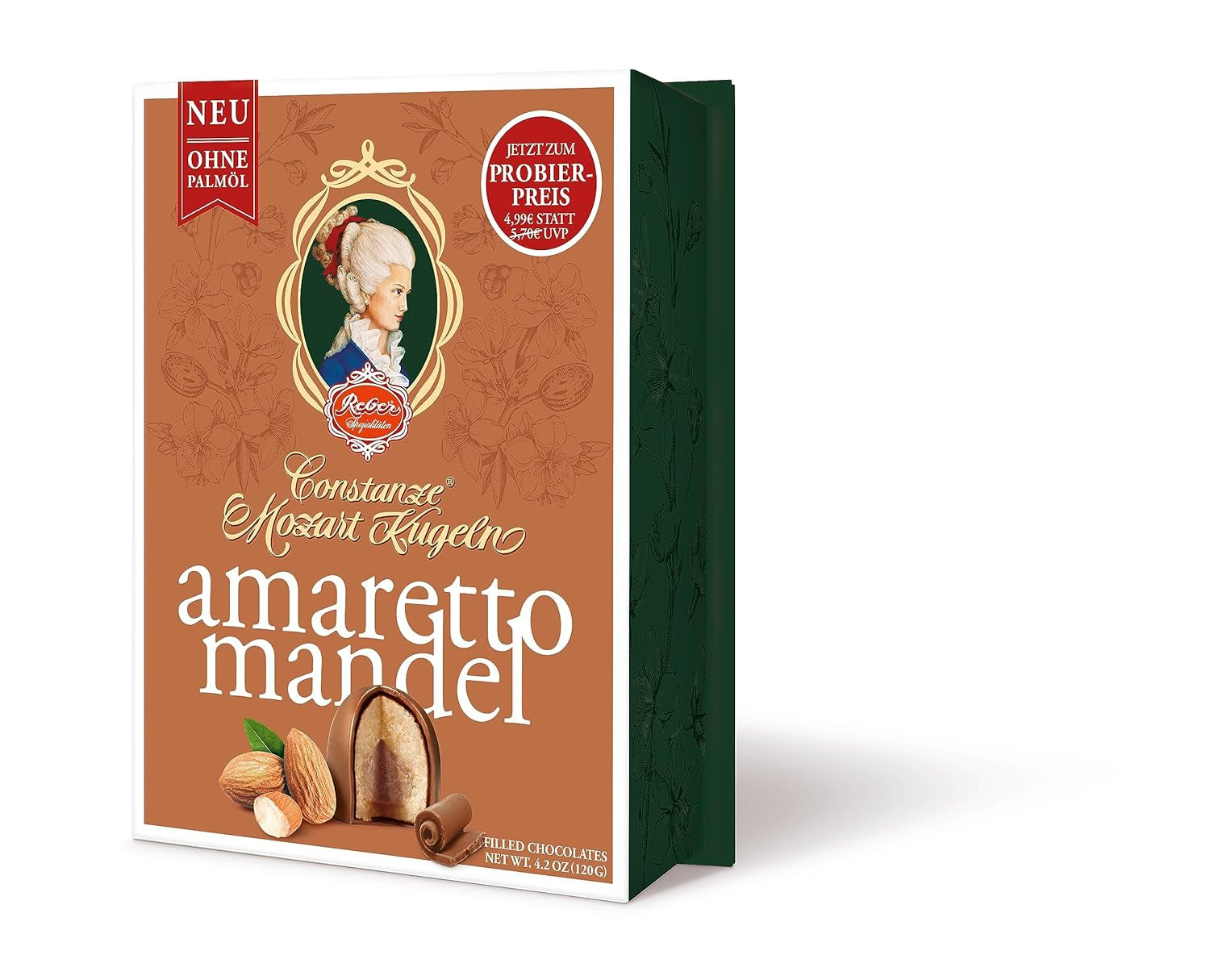 Reber Mozart kuličky s hořkou čokoládou, balení 6 ks s marcipánem a nugátem, veganské - 1 x 120 g