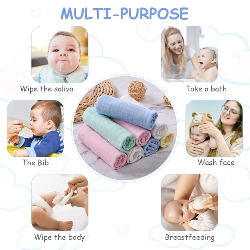 Dětské mušelínové ručníky, balení 8 ks savých ručníků z organické bavlny, 25 x 25 cm Mother and Baby Naty Shop