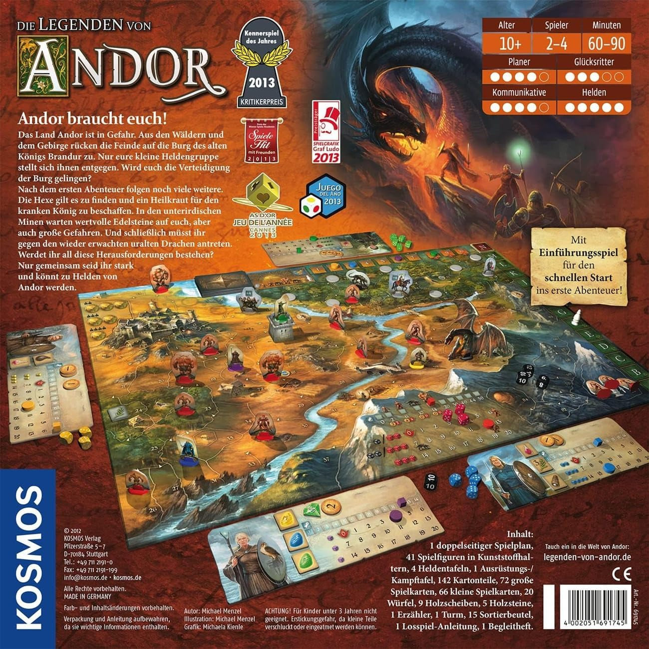 KOSMOS 691745 Legendele din Andor - Jocul de bază, Clasicul fanteziei, Kennerspiel des Jahres 2013, joc de societate fantasy cooperativ pentru vârste de 10 ani și peste
