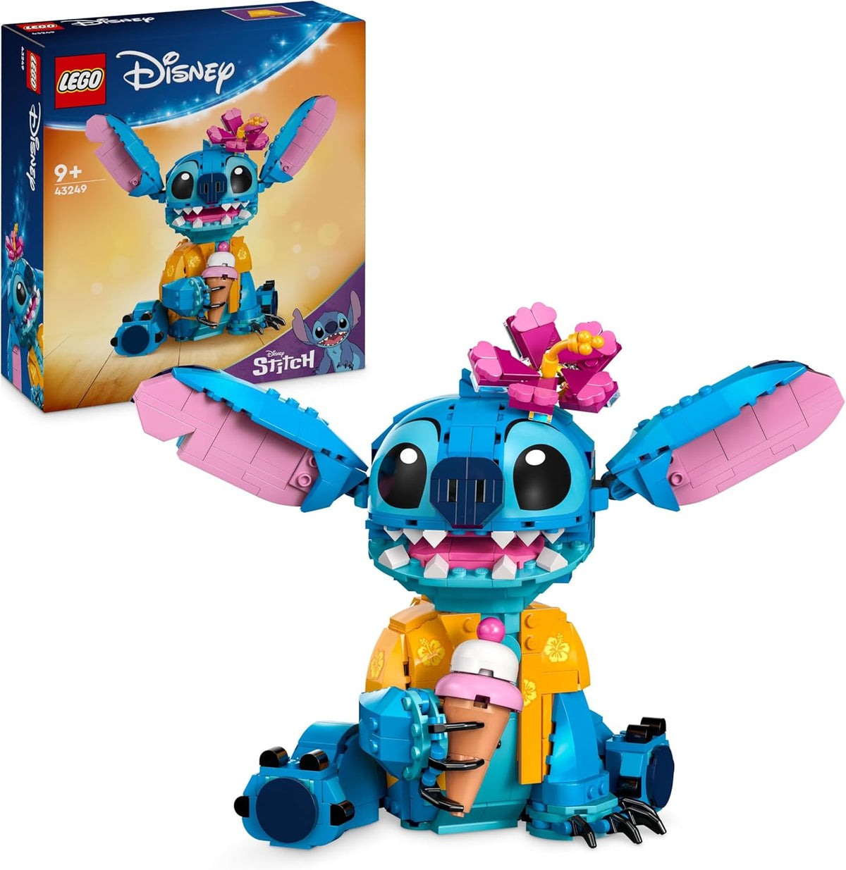 LEGO | Disney Stitch Spielzeug - Figur zum Spielen und Sammeln mit Einer Eistüte und Einer decorativeen Blume - Geschenk für Mädchen, Jungen und Lilo & Stitch Filmfans ab 9 Jahren - 43249