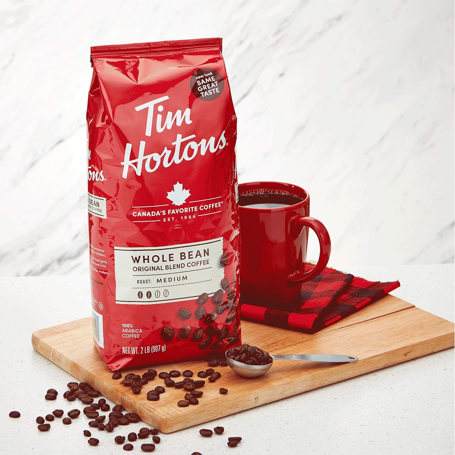 Tim Horton's 100% Arabica, prăjire medie, amestec original, cafea boabe întregi, 2 livre
