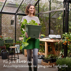 elho Green Basics Ghiveci Pătrat pentru Răsaduri Allin1 15 - Ghiveci pentru Flori pentru Cultivare - 100% Plastic Reciclat - Ø 15.0 x H 12.1 cm - Verde/Verde Frunză