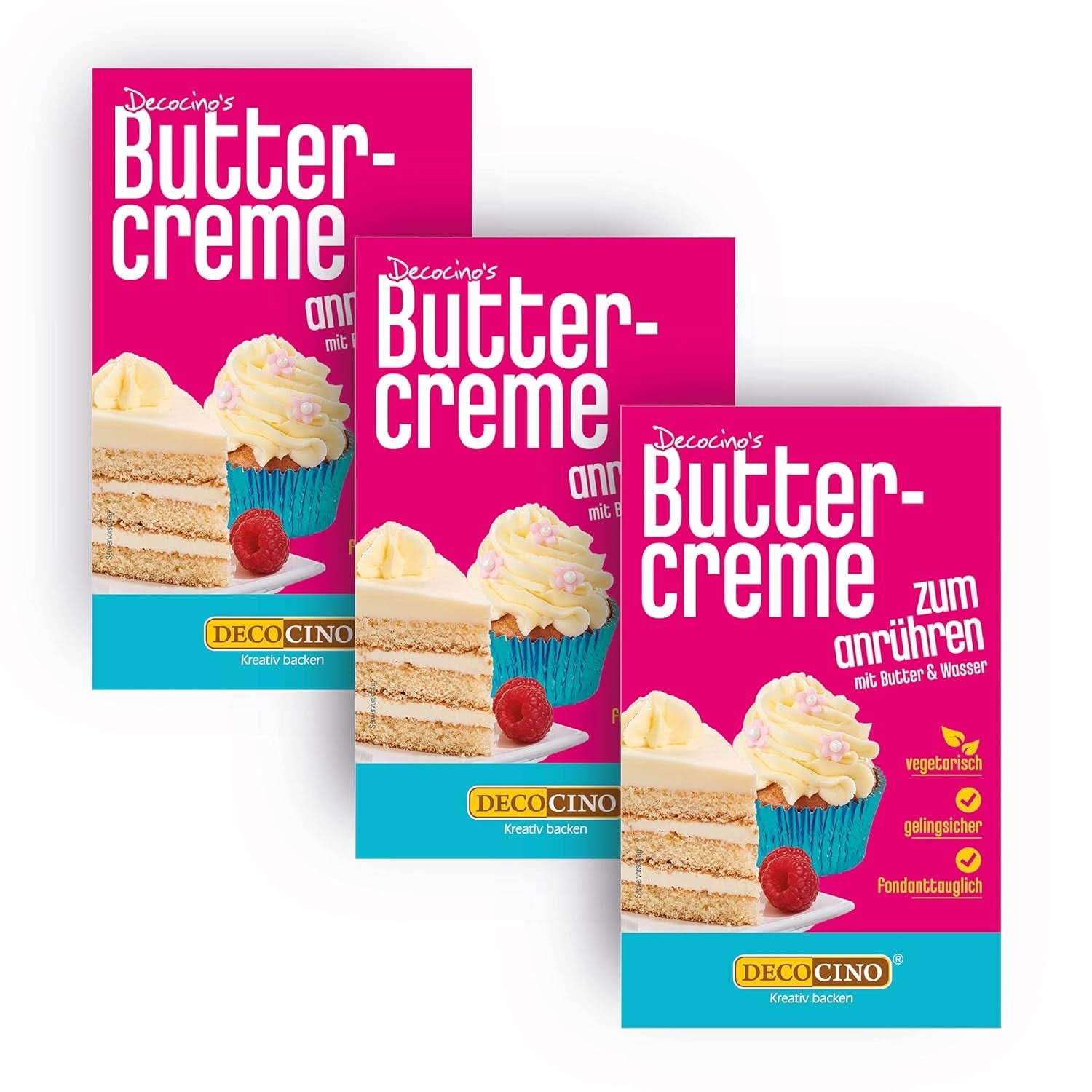 DECOCINO Buttercream Ready Mix (Set de 3 - 3 x 250 grame), pentru glazură, umplere și ornare, ideal pentru prăjituri, creme și torturi Glazuri si Decor Naty Shop 250 grame (set 3 produse) Butter Cream