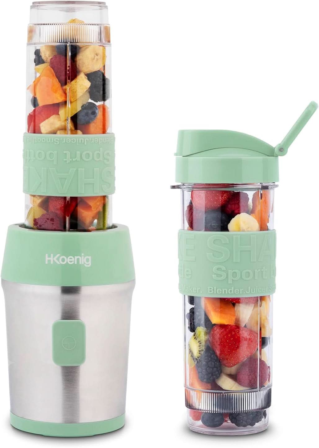 H.Koenig Smoothie Maker SMOO9 - Mini stojanový mixér - Mini mixér - 300 Watt - 570 ml - Edelstahl - 2 Kunststoffflaschen - Bpa-Frei, Grau Kitchen Naty Shop Pastellgrün