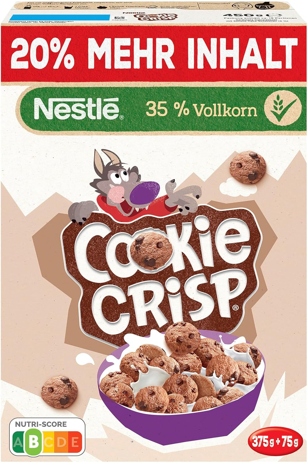 Nestlé Cookie Crisp (+20 %), celozrnné snídaňové sušenky pro děti, balení 1 ks (1x450g)