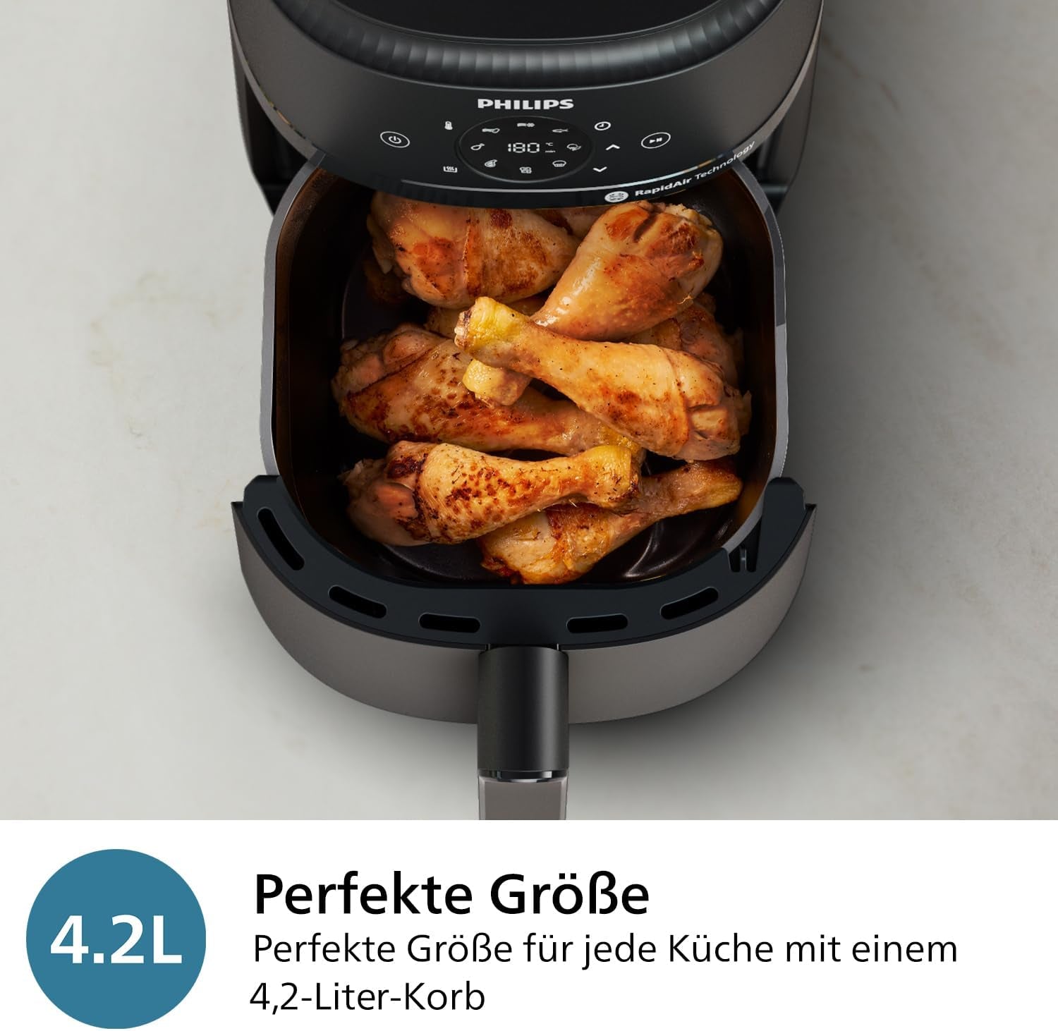 Philips Airfryer řady 2000 4,2 l – digitální dotykový displej, 13 možností vaření, 9 přednastavených funkcí, až o 90 % méně tuku s technologií Rapidair, příkon 1 500 W Spotřebiče Naty Shop