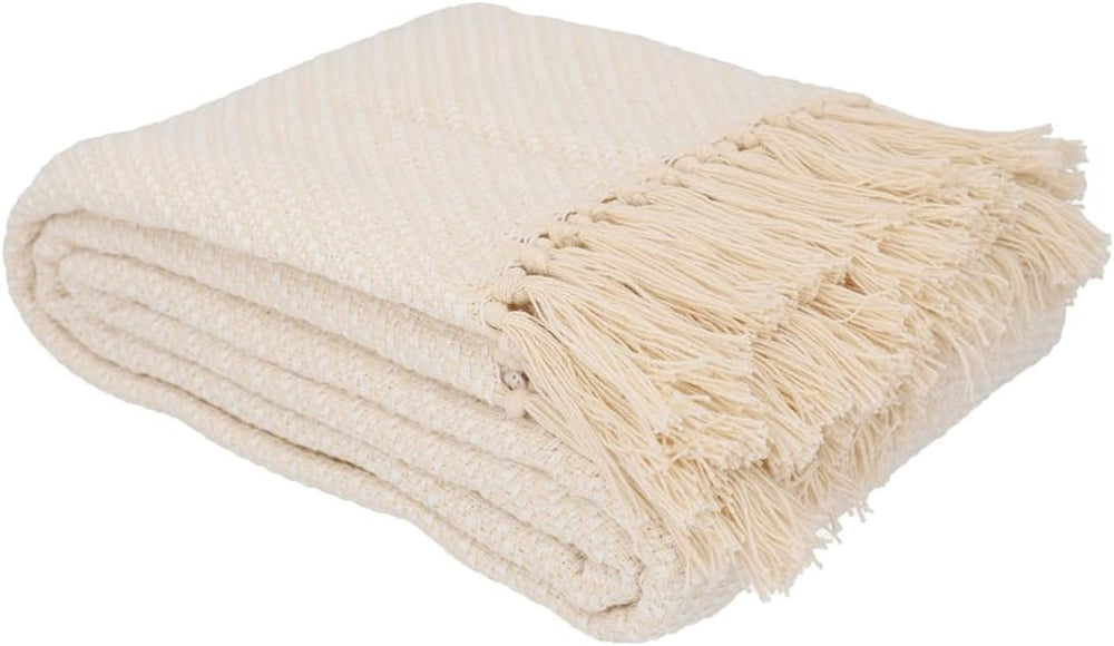 HOMLA Morris Plaid Bavlněná přikrývka s třásněmi - Měkká a pohodlná přikrývka Bavlněná přikrývka - jemná látka 130 X 170 Cm Ecru Postele a přikrývky Besuche den HOMLA-Store