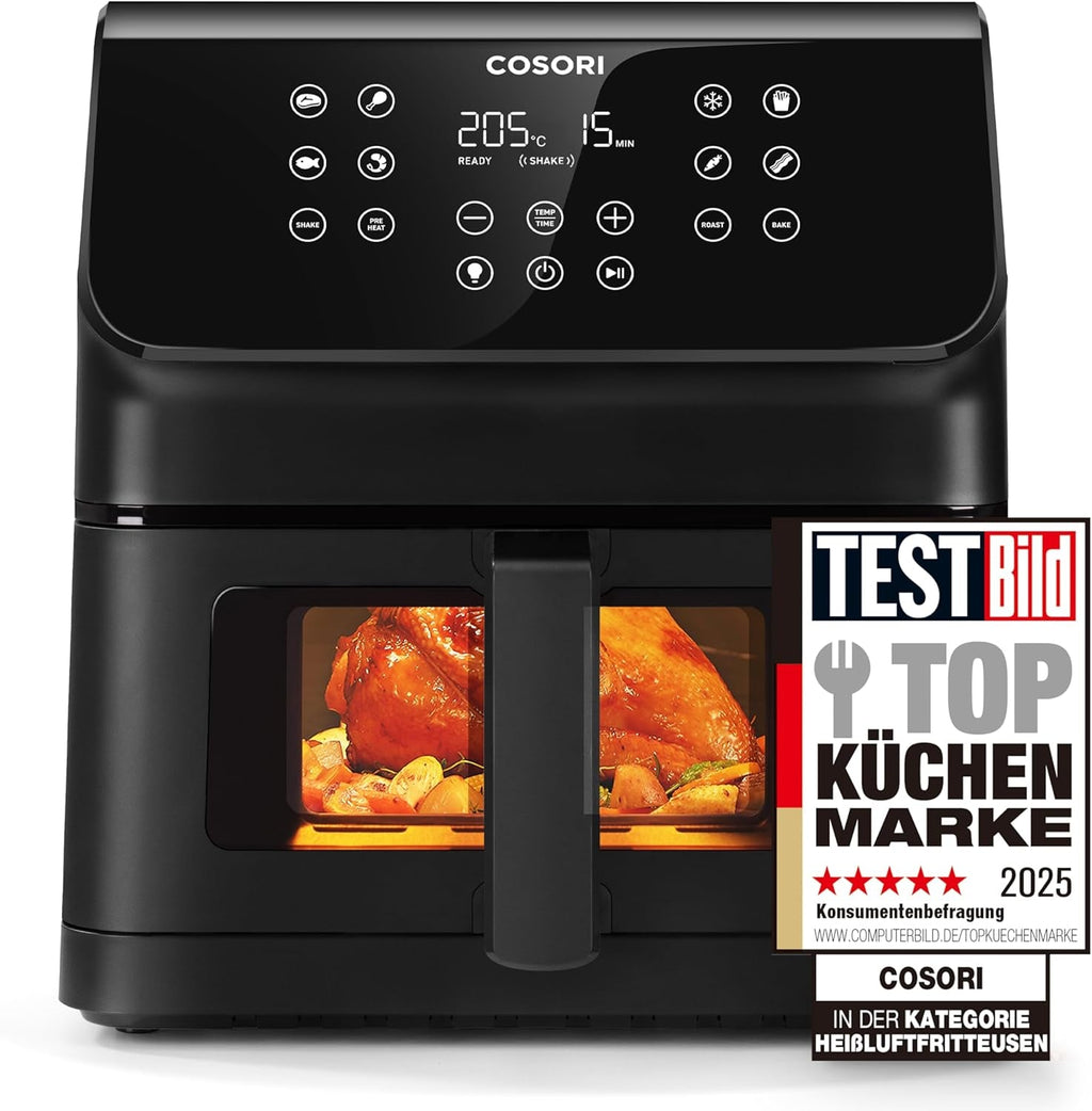 COSORI Hot Air Fryer Airfryer, 12-In-1 Air Fryer XXL 6.2L, Hot Air Fryer cu fereastră de vizualizare și memento de agitare, 80 de rețete Electrocasnice Naty Shop Negru 6.2L Clear Blaze