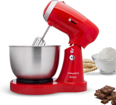 SS-14506 Küchenmaschine, Mixer Und Mixer 3-In-1 Mit Drehschüssel, Stäbchen Und Haken Zum Kneten Aus Edelstahl, 5 Geschwindigkeiten, 3,2 l (Rot) Mother and Child Naty Shop