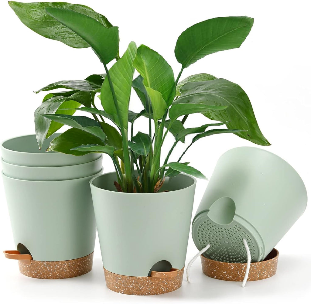 Ghivece de flori, 6 bucăți, 12,7 cm, jardiniere cu auto-udare, drenaj ridicat, ghivece de flori pentru interior și exterior, cu tavă rezervor și margine de udare, jardinieră de grădină, grădină