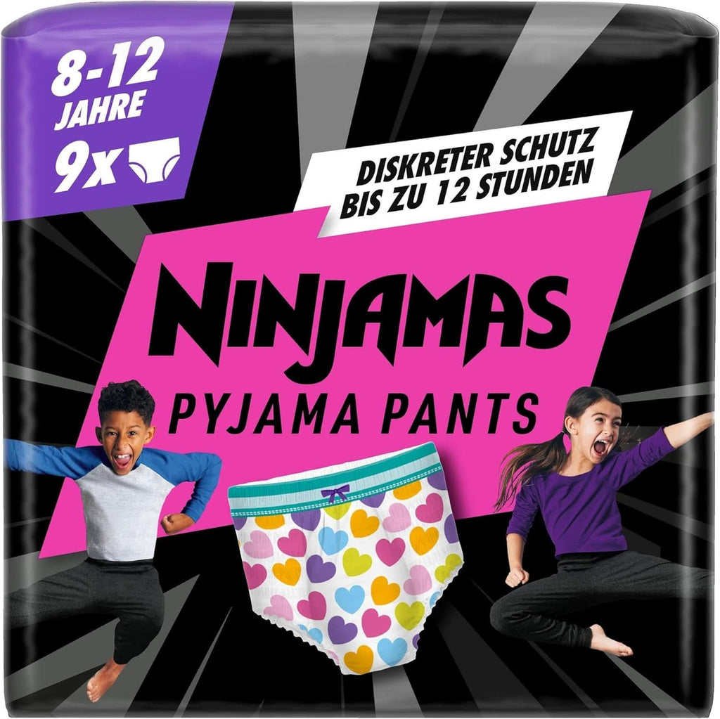 Pantaloni pijama Hearts, 9 pantaloni de noapte absorbanți, 8 ani, 27Kg-43Kg Mama si Copilul Naty Shop